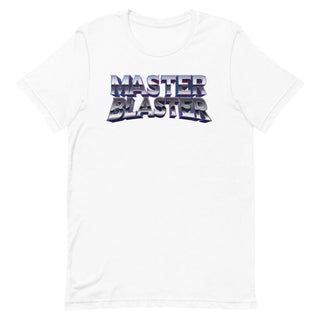 a white t - shirt with the words master blaster printed on it