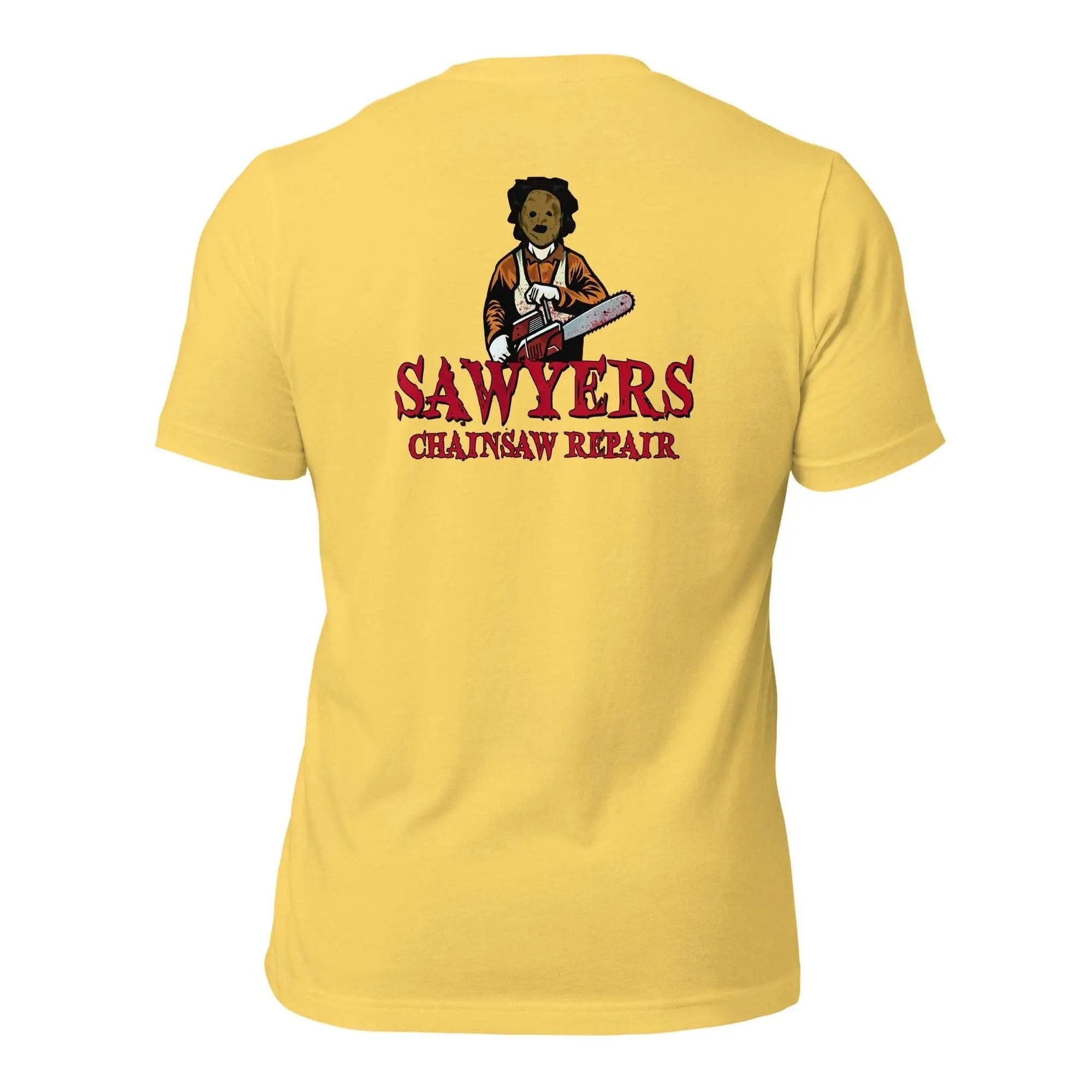 Sawyers Chainsaw Repair  Unisex t-shirt (BACK)