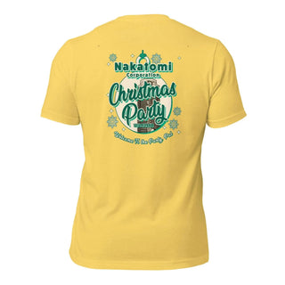 a women's yellow t - shirt with the words christmas party on it