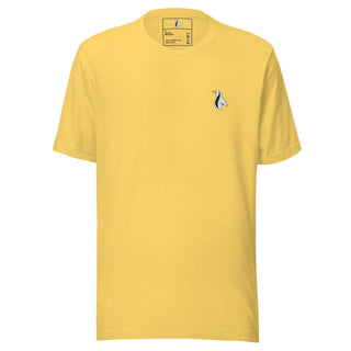 a yellow t - shirt with a small bird on it