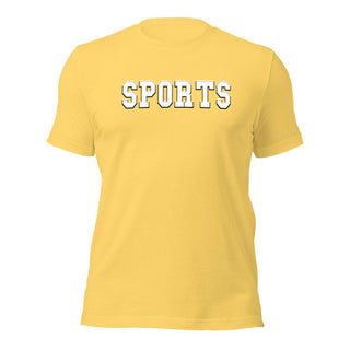 a yellow t - shirt with the words sports on it