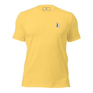 a yellow t - shirt with a penguin on it