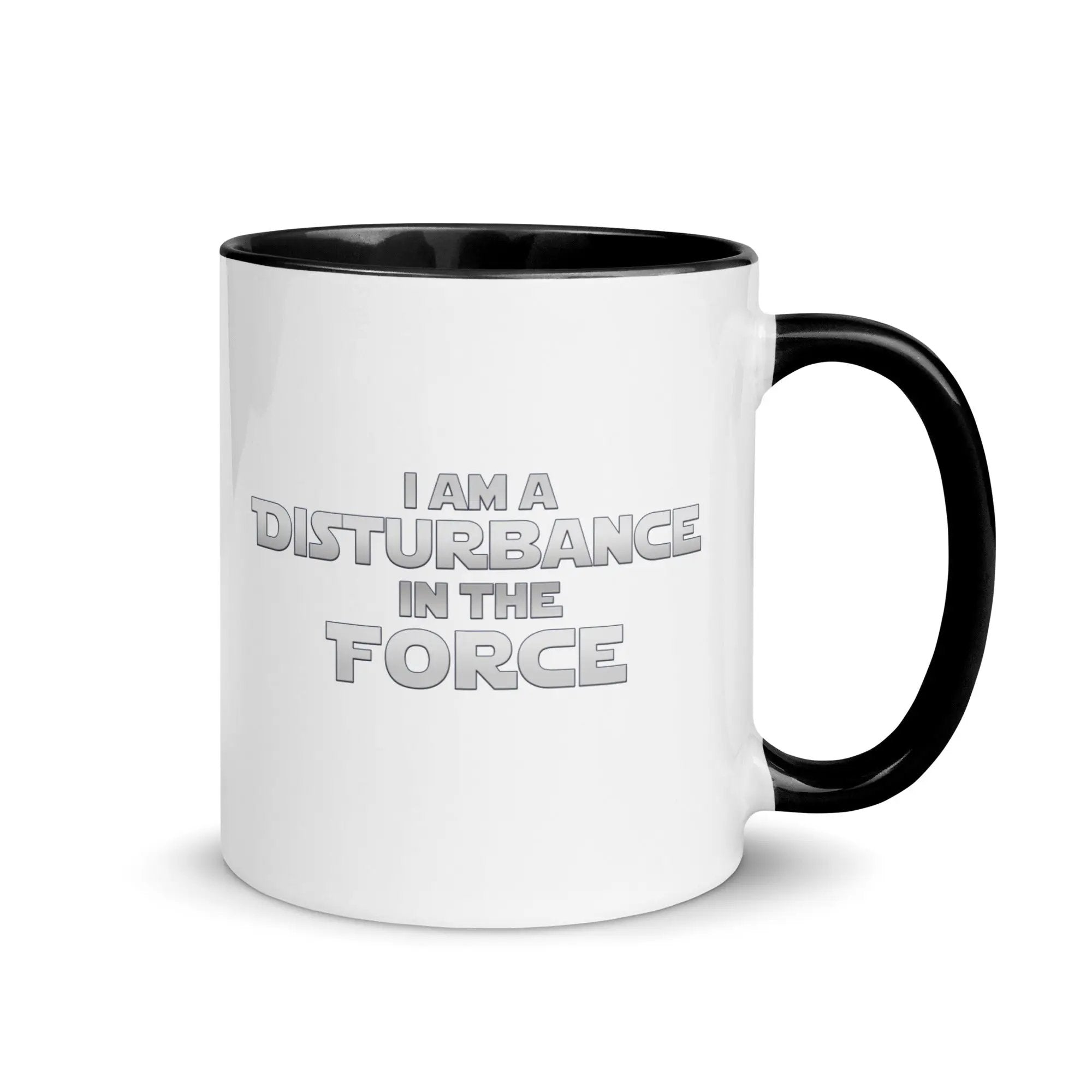 a black and white coffee mug with the words i am a distance in the force