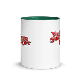 a white and green coffee mug with the words your shot on it