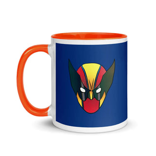 a colorful mug with a devil face on it