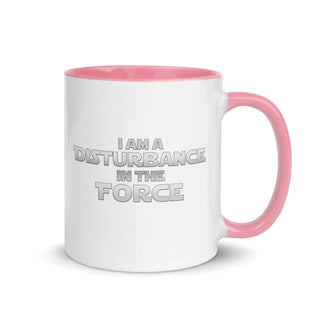 a pink and white coffee mug with the words, i am a distub