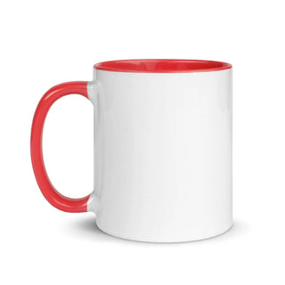 a red and white coffee mug on a white background
