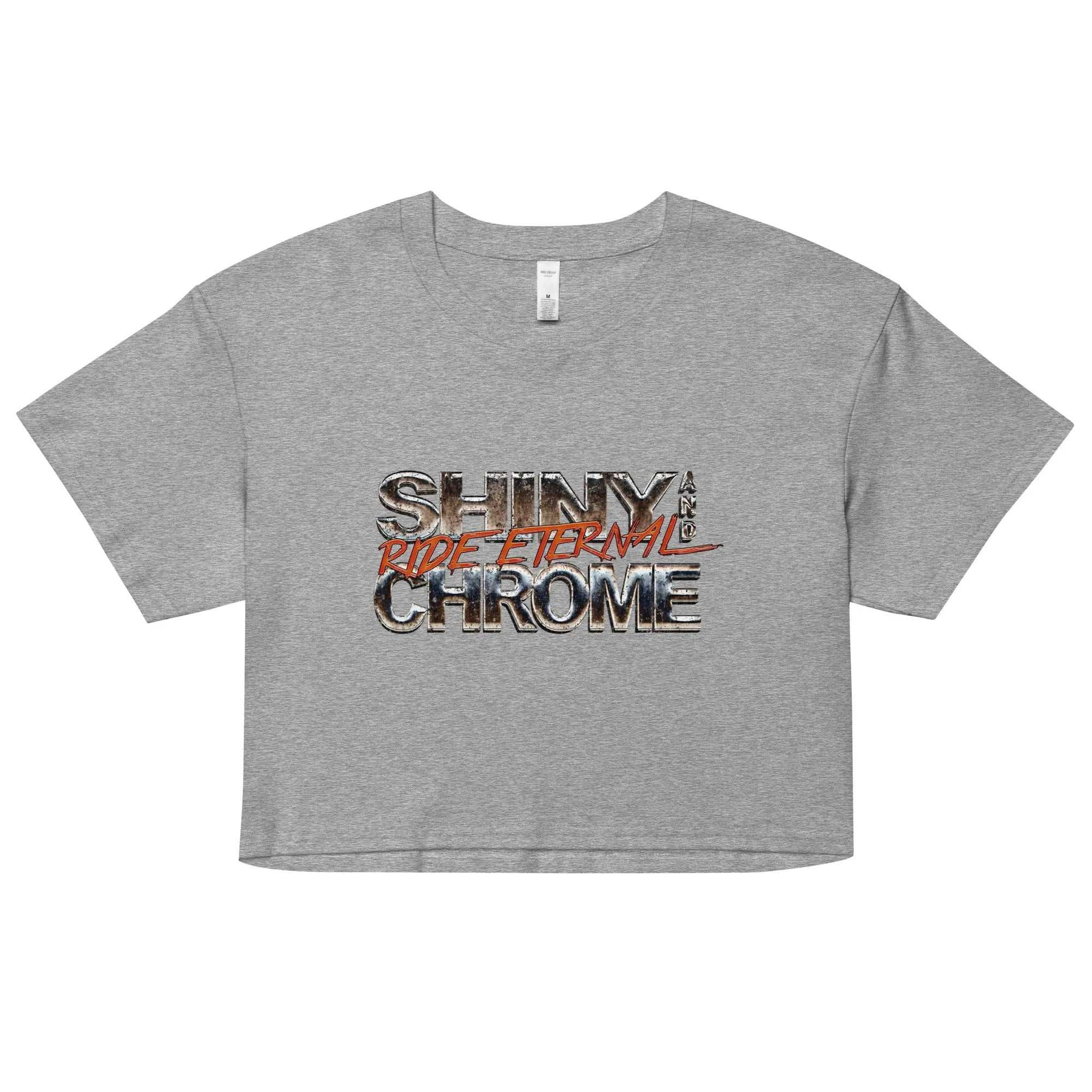 a grey t - shirt with the words shiny and chrome on it