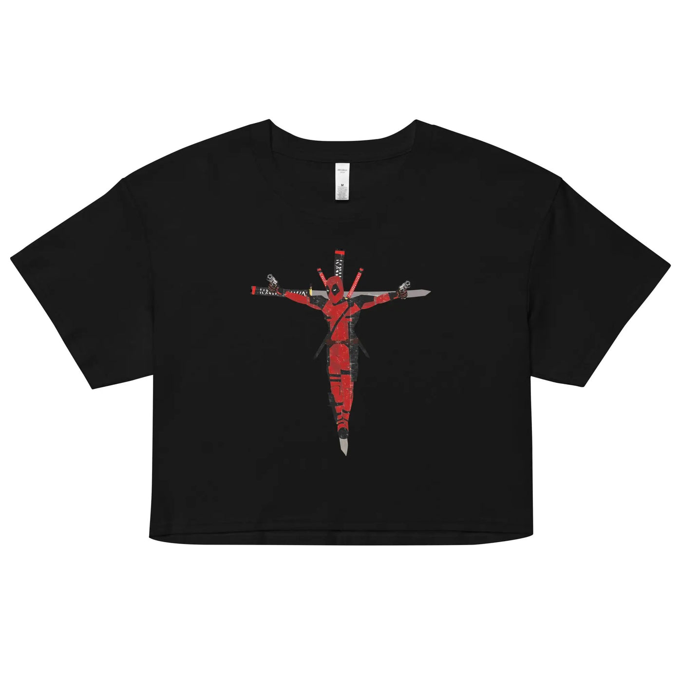 a black t - shirt with a red jesus on it