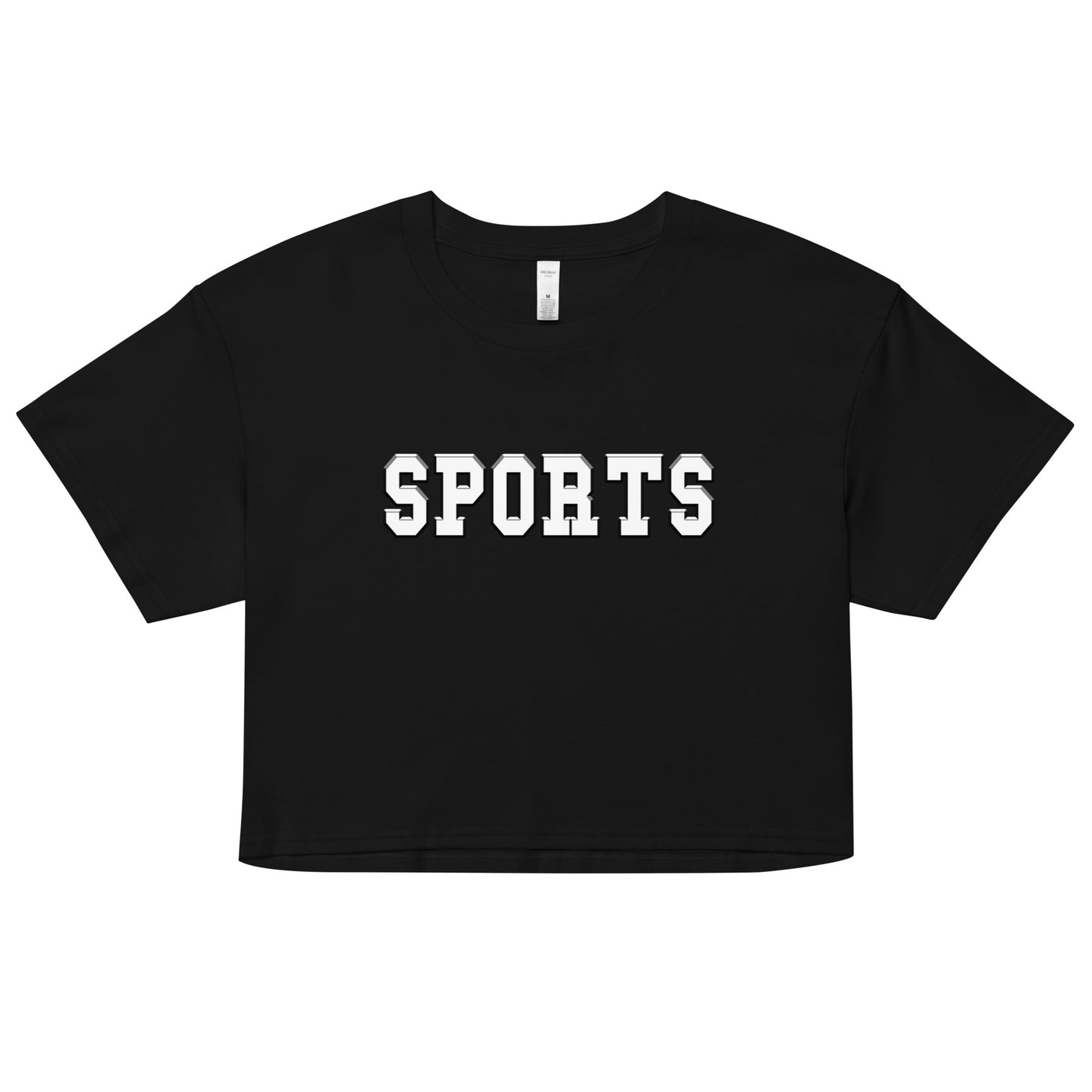 a black t - shirt with the word sports printed on it