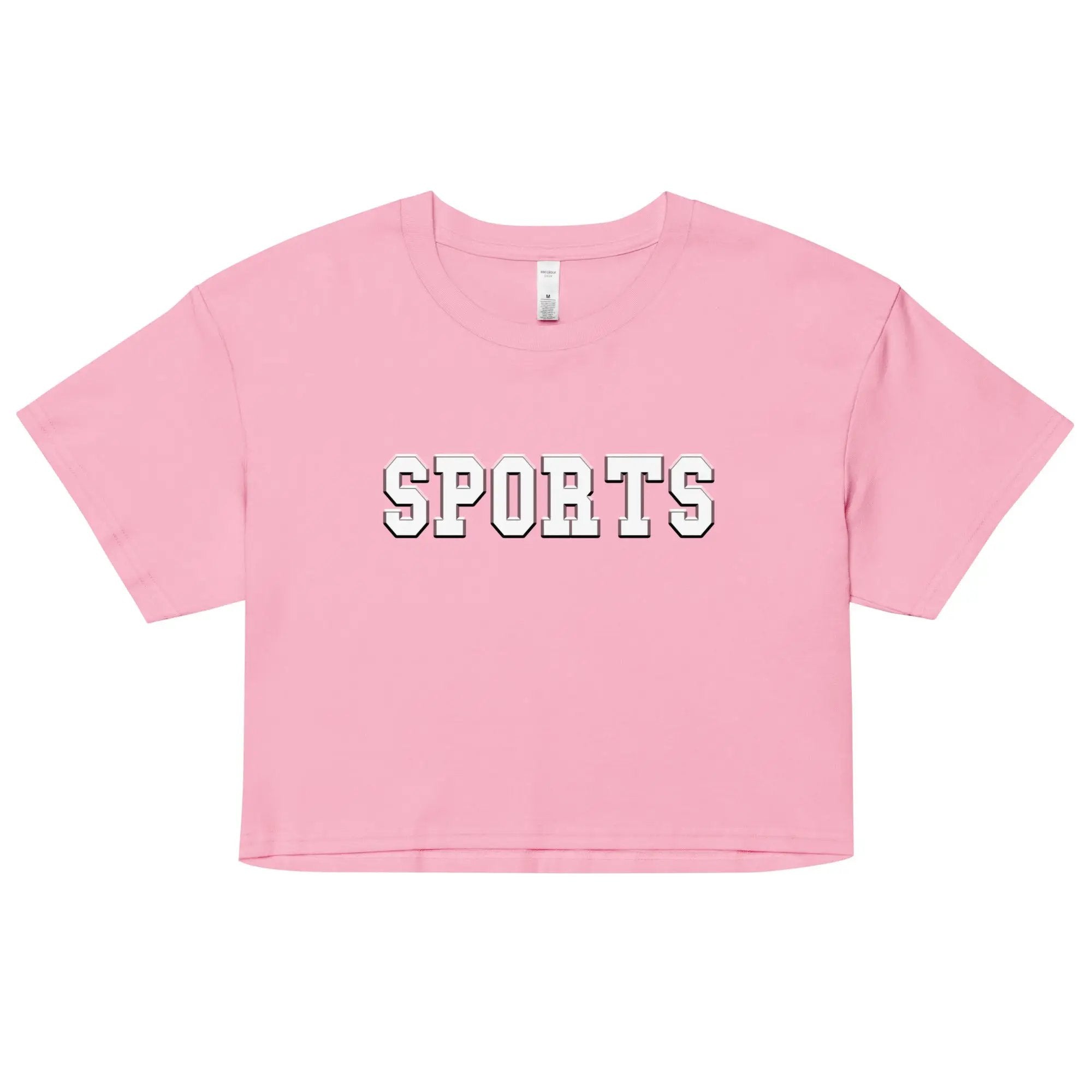 a pink crop top with the words sports on it