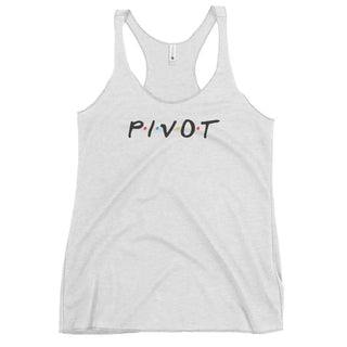 a white tank top with the word pivot printed on it