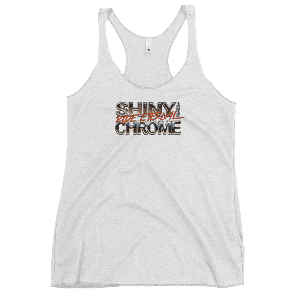 a women's tank top with the words shiny chrome on it