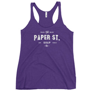 a purple tank top that says paper st