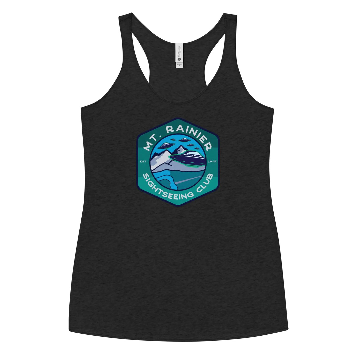 a women's tank top with the logo of a mountain