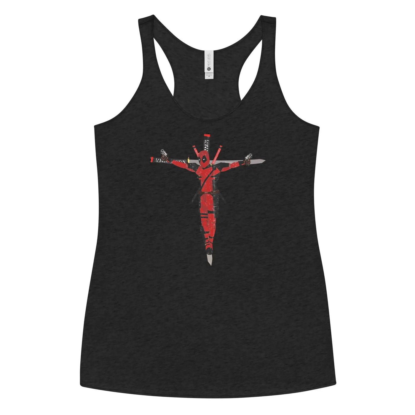 a women's tank top with a cross painted on it