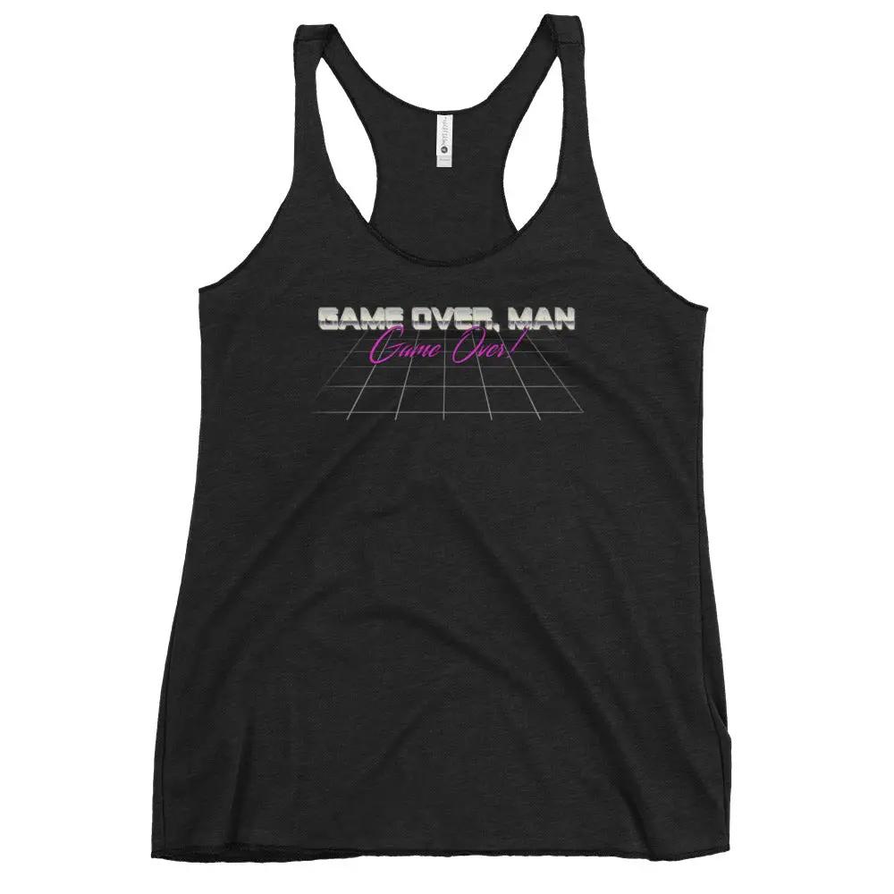 a women's tank top with the words same over man on it