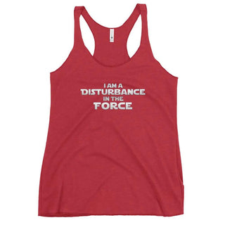 a red tank top that says i am a distance in the force