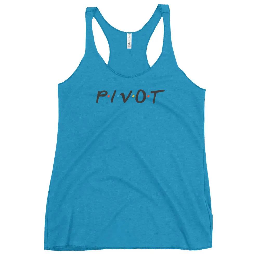 a women's tank top with the word pivot printed on it