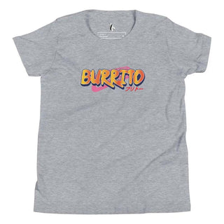 a grey t - shirt with the word burrito printed on it