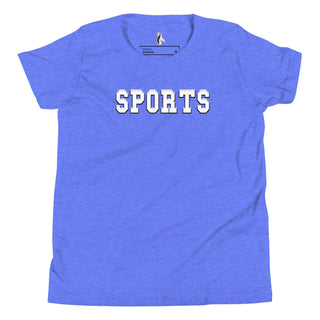 a blue t - shirt with the word sports on it