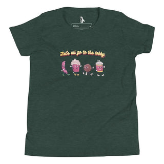 a green t - shirt with three cartoon characters on it