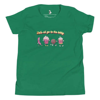a green t - shirt with three cartoon characters on it